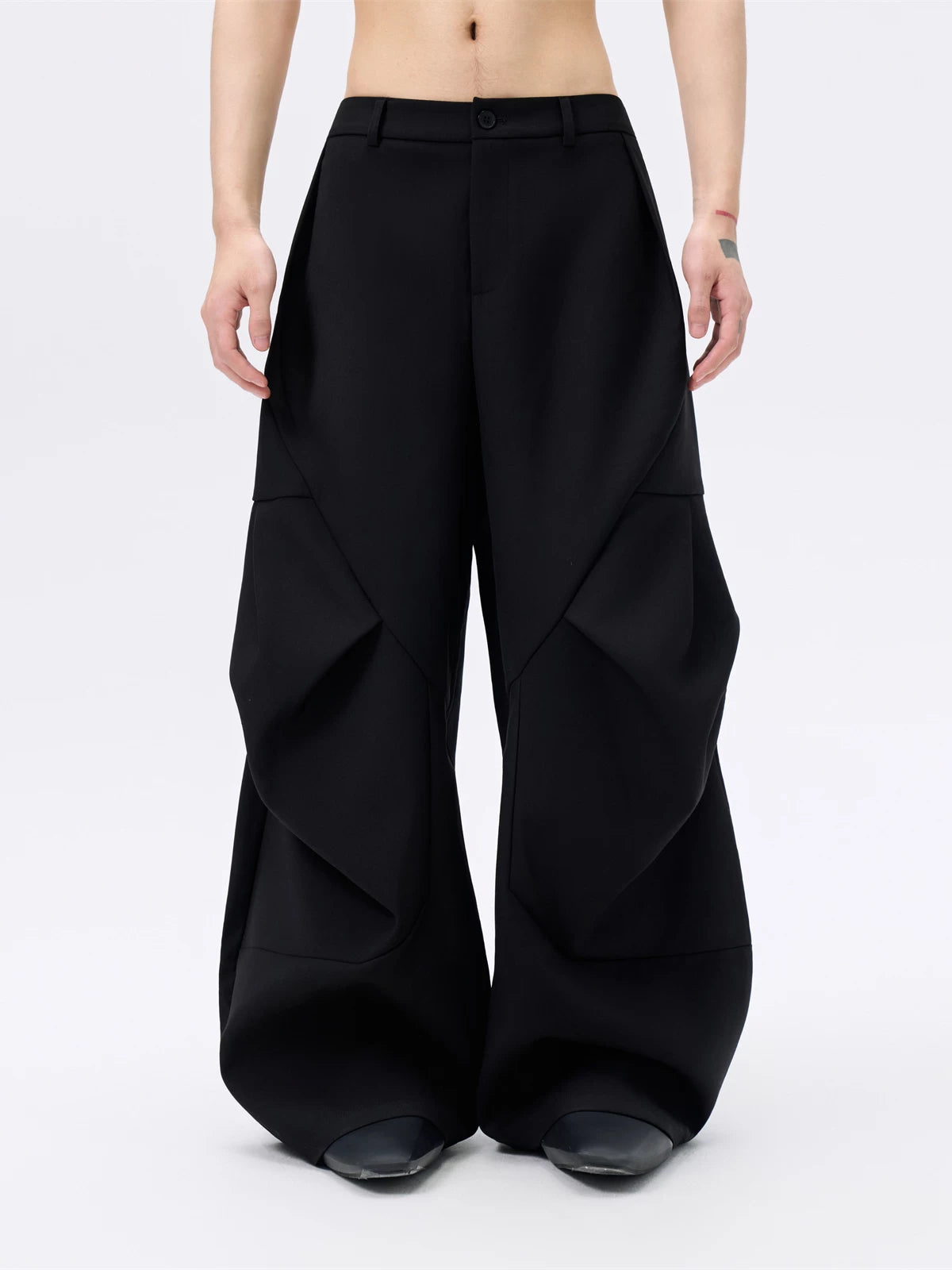 Casual Curved Pleated Wide Leg Pants