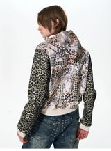 Leopard Patchwork Hooded Rivet Jacket