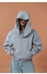 Grey Blue Unisex Letter Print Hoodie