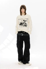 Washed Printed French Blue Cargo Pants