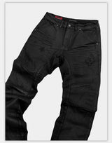Waxed Distressed Curved Slim Jeans