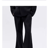 Black Herringbone Slim Flared Casual Pants