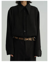 Sharp Collared Striped Pleated Shirt