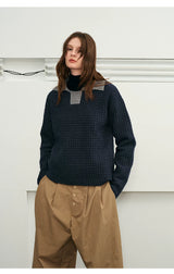 Color Block Collar Waffle Knit Sweater