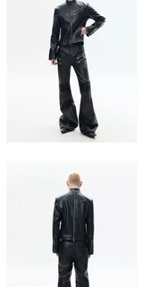 Men's Deconstructed Black Leather Biker Jacket
