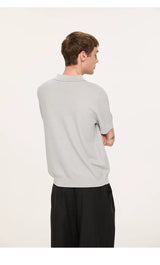 Wheat Jacquard V-Neck Knit Polo Tee