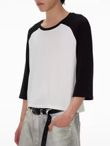 Color Block Raglan Three-Quarter Sleeve Tops