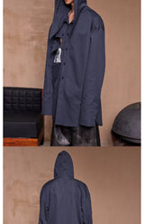 Loose Cutout Detachable Hooded Printed Shirt
