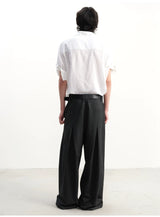Pleated Twill Wide Leg Casual Pants