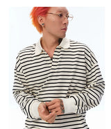 Men's Long Sleeve Striped Cotton Polo
