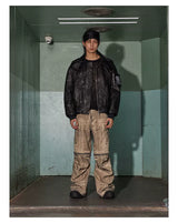 Distressed Drawstring Flare Cargo Pants