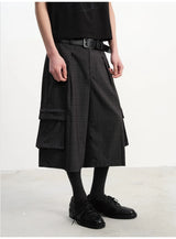 Straight Plaid Pleated Cargo Shorts