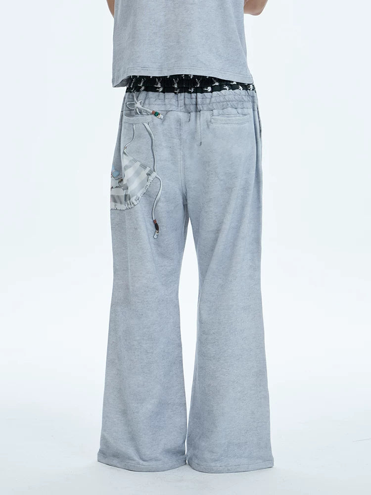 Flared Digital Print Double Waistband Sweatpants
