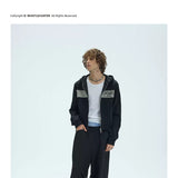 Two-Tone Cotton Embroidered Crop Zip Hoodie