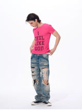 Men's Rhinestone Letter Crew Neck Tees