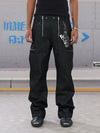 Double Zip Leather Patch Flared Jeans