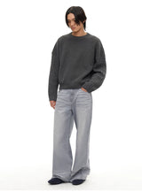 Cable Knit Cotton Drop Shoulder Sweater