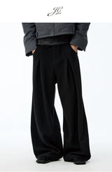 Leather Waist Wide Leg Wool Pants