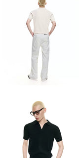 Cutout Lapel Short Sleeves Knit Polo