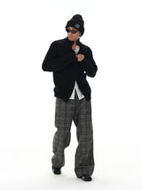 Black Grey Plaid Wool Pants