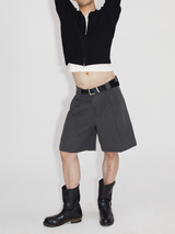 Asymmetric Placket Wool Feel Bermuda Shorts