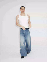 Heavyweight Natural Wash Asymmetrical Cargo Jeans