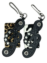 Leopard Cow Print Leather Keychain Wallet