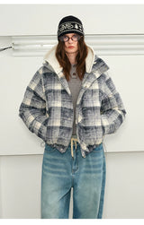 Detachable Hooded Plaid Puffer Coat