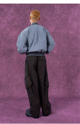 Men's Textured Gray Blue Bomber Jacket