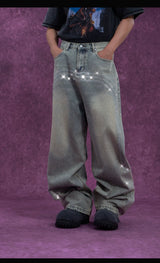 Men's Vintage Light Blue Sequined Jeans