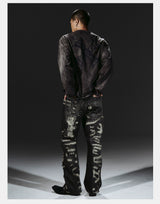 Heavyweight Distressed Embroidered Patchwork Flared Jeans