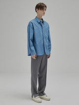 Basic Satin Slub Curved Hem Shirt