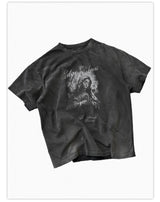 Loose Fit Washed Distressed Printed Tee