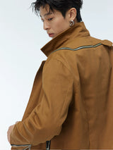 Unisex Two-Tone Irregular Short Multi-Zip Jackets