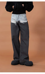 Men's Gray Colorblock Striped Printed Jeans