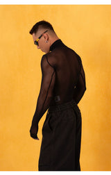 Y2K Cutout Sheer Mesh Turtleneck Tee
