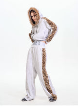 Men's Light Gray Leopard Fleece Sweatpants