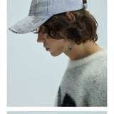 White Distressed Printed Long Brim Cap