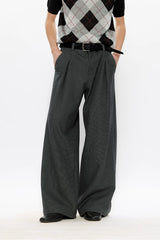 Men's Wool Houndstooth Pleated A-Line Pants
