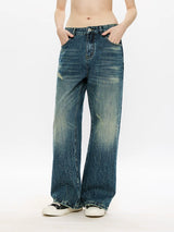 Washed Blue Gray Straight Leg Jeans