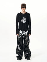 Men's Black Print Twofer Long-Sleeve Tee