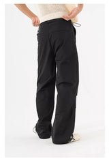 Black Khaki Drawstring Wide Leg Pants