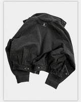 Loose Stand Collar Washed Canvas Coat