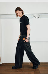 Men's Color-block Loose Raw Denim Jeans