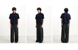 Navy Blue Pleated Short Sleeve Shirt