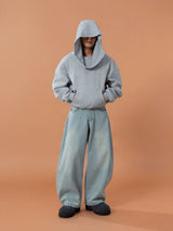 Grey Blue Unisex Letter Print Hoodie