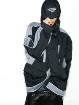 Black Patchwork Embroidered Mid-length Parka