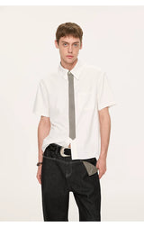 Striped And Houndstooth Short-Sleeved White Shirt