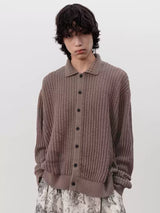 Pick Stitch Polo Collar Knitted Cardigan