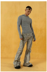 Men's Vintage Grey Distressed Flare Jeans